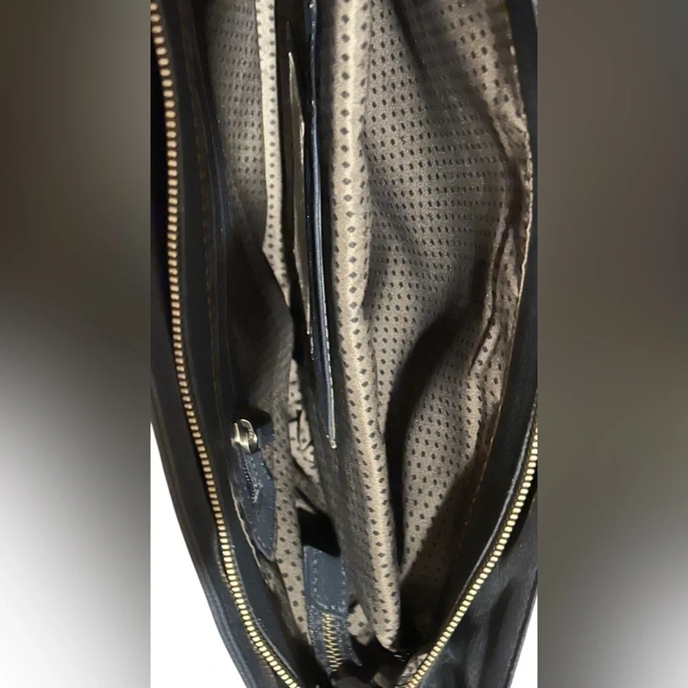 Moleskine Black Leather Laptop Bag w/ adj. waist strap.